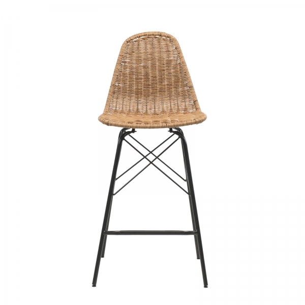 Tabouret imitation rotin naturel avec pieds noirs - Java - 2