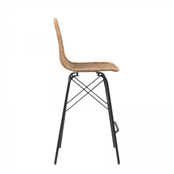 Tabouret tressé naturel avec pieds noirs - Java - 6
