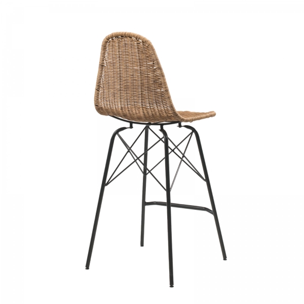 Tabouret tressé naturel ethnique avec pieds Eiffel - Java - 7