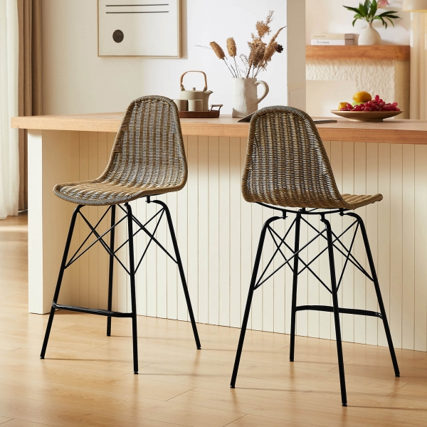 Tabouret tressé avec pieds noirs - Java - 3
