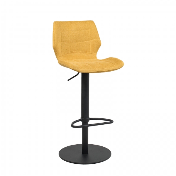 Tabouret réglable vintage avec pied en métal noir et assise jaune - Indica - 6