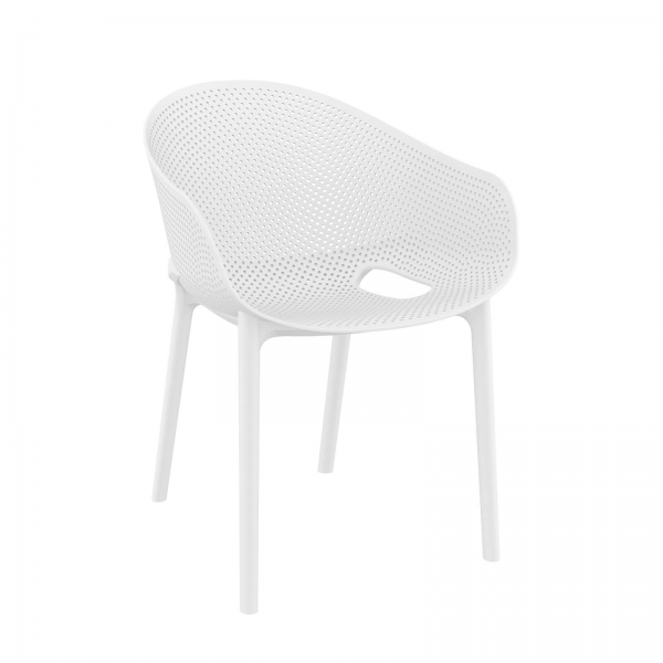 Fauteuil de jardin moderne empilable coque microperforée en polypropylène blanc - Sky Pro - 15
