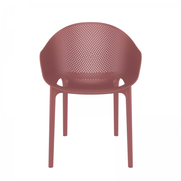 Fauteuil de jardin moderne empilable coque microperforée en polypropylène marsala - Sky Pro - 8
