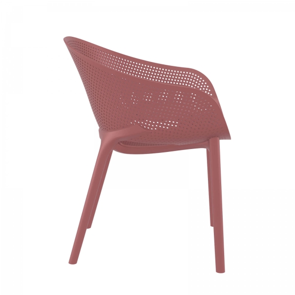 Fauteuil de jardin moderne empilable coque microperforée en polypropylène marsala - Sky Pro - 9
