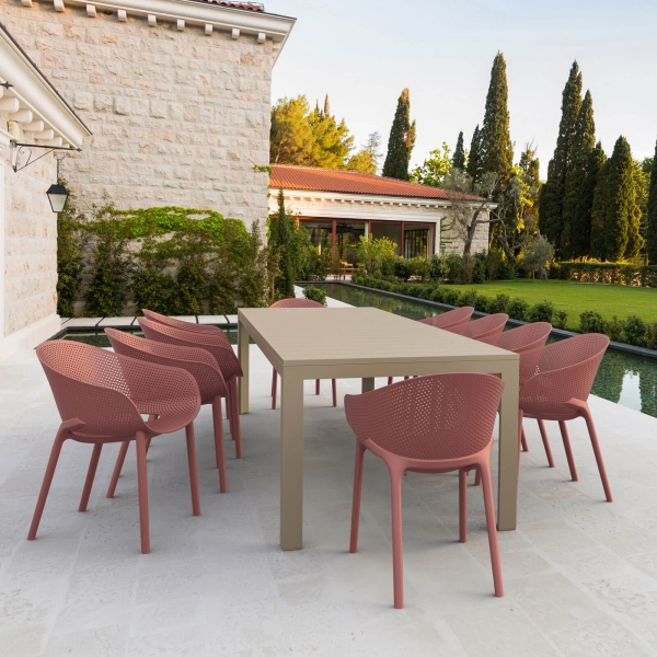 Fauteuil de jardin moderne empilable coque microperforée en polypropylène marsala - Sky Pro - 5