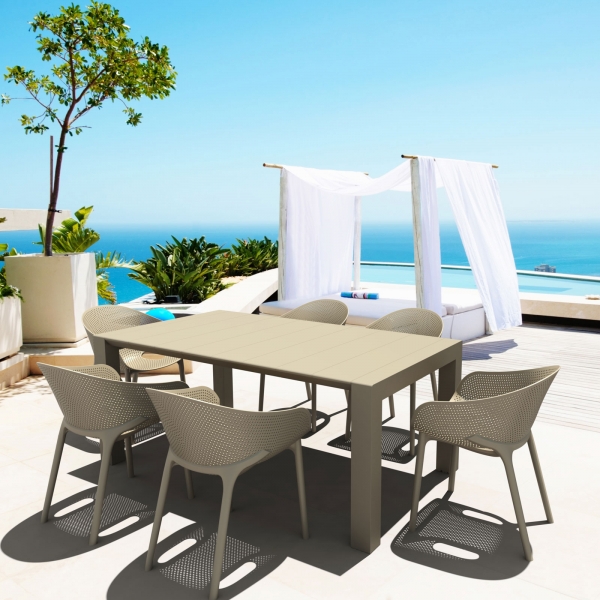 Fauteuil de jardin moderne empilable coque microperforée en polypropylène taupe - Sky Pro - 3