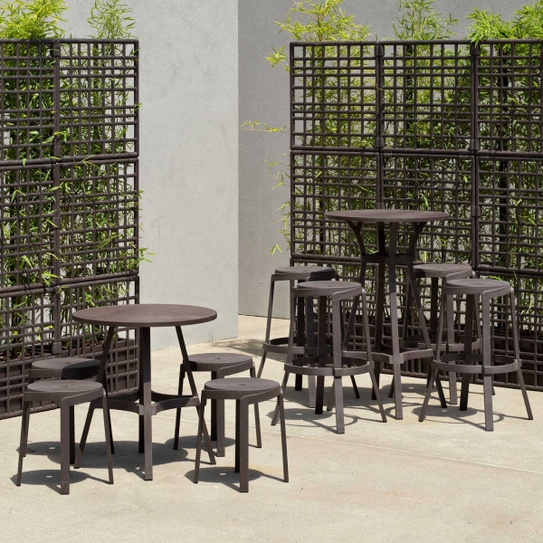 Table de jardin ronde écologique marron - Combo - 3