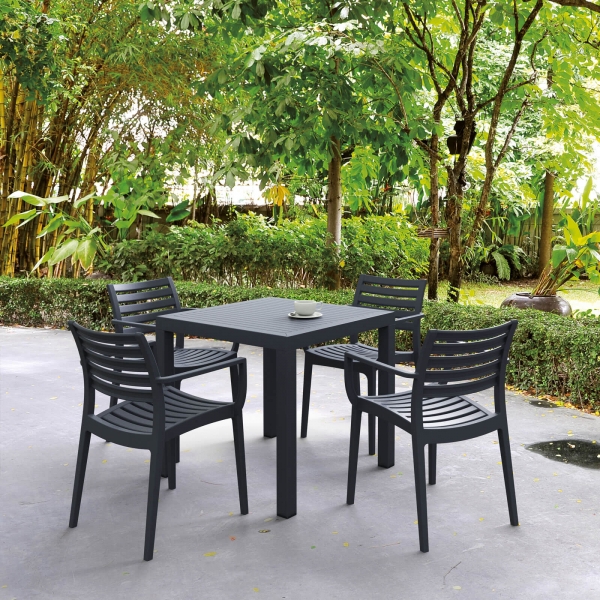 Table de terrasse carrée en plastique noir - Ares - 3
