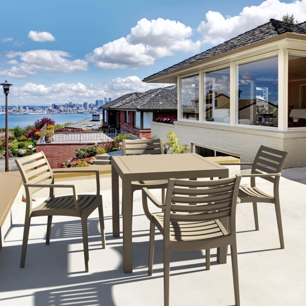 Table de terrasse carrée en polypropylène beige - Ares - 5