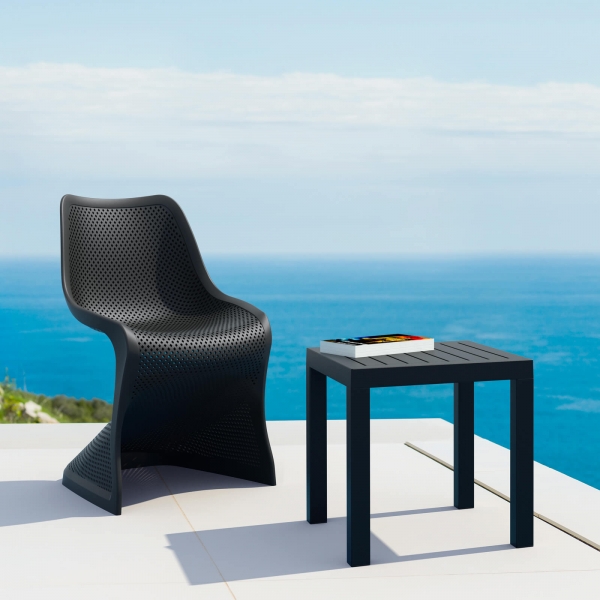 Table d'appoint carrée en résine noire pour jardin - 4