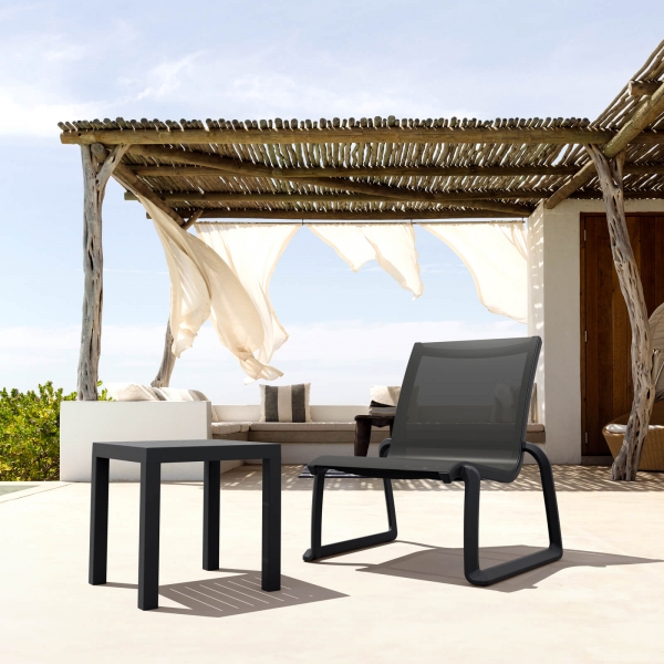 Table d'appoint carrée en résine noire pour jardin - 5