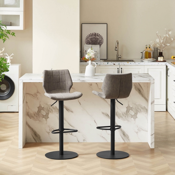 Tabouret tournant et réglable coque matelassée et patinée gris mat avec pied en métal noir - Indica - 3