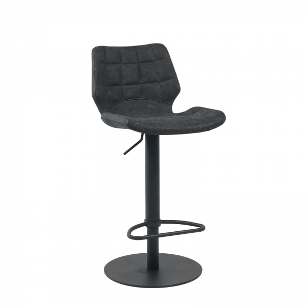 Tabouret tournant et réglable coque matelassée et patinée noir mat avec pied en métal noir - Indica - 2