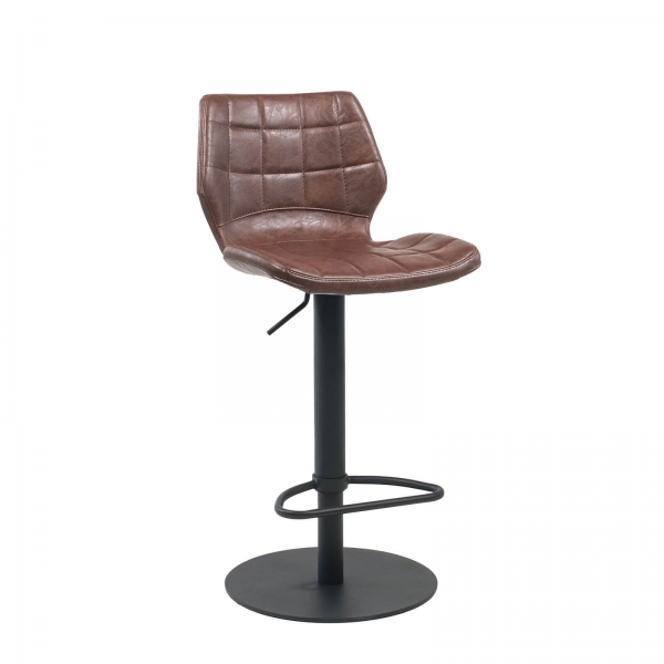 Tabouret réglable vintage métal noir et assise marron - Indica - 9