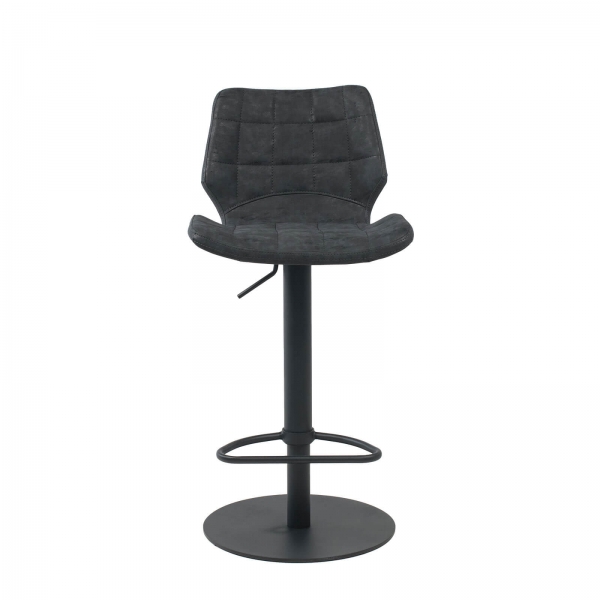 Tabouret tournant et réglable coque matelassée et patinée noir mat avec pied en métal noir - Indica - 5