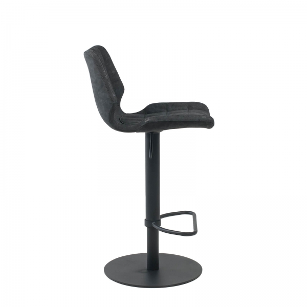 Tabouret tournant et réglable coque matelassée et patinée noir mat avec pied en métal noir - Indica - 6