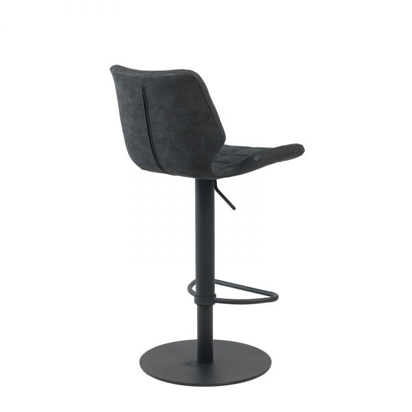 Tabouret tournant et réglable coque matelassée et patinée noir mat avec pied en métal noir - Indica - 7