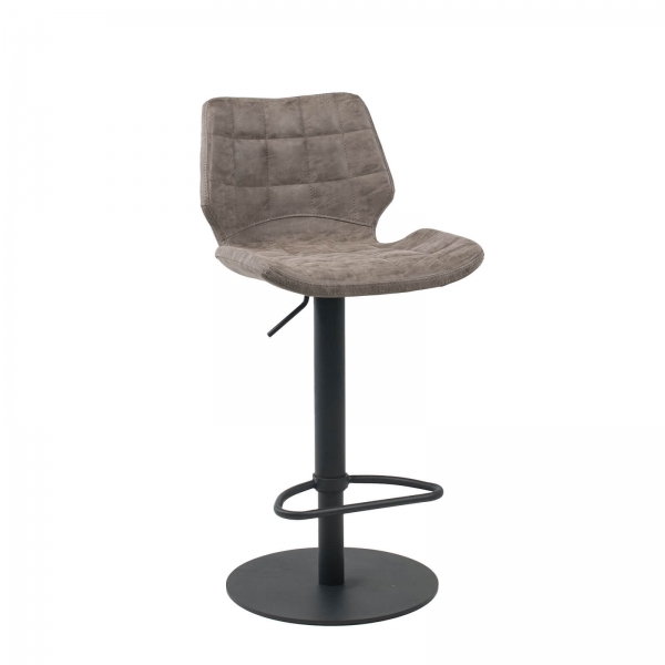 Tabouret tournant et réglable coque matelassée et patinée gris mat avec pied en métal noir - Indica - 10