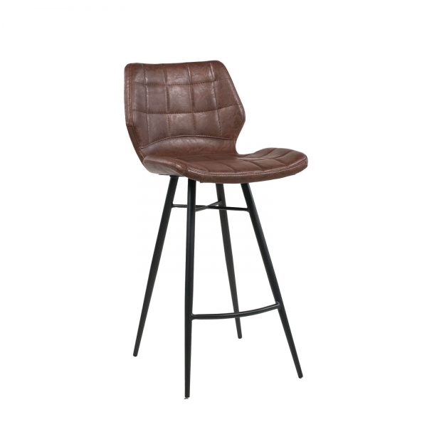 Tabouret vintage pieds en métal noir assise marron - Impia - 10