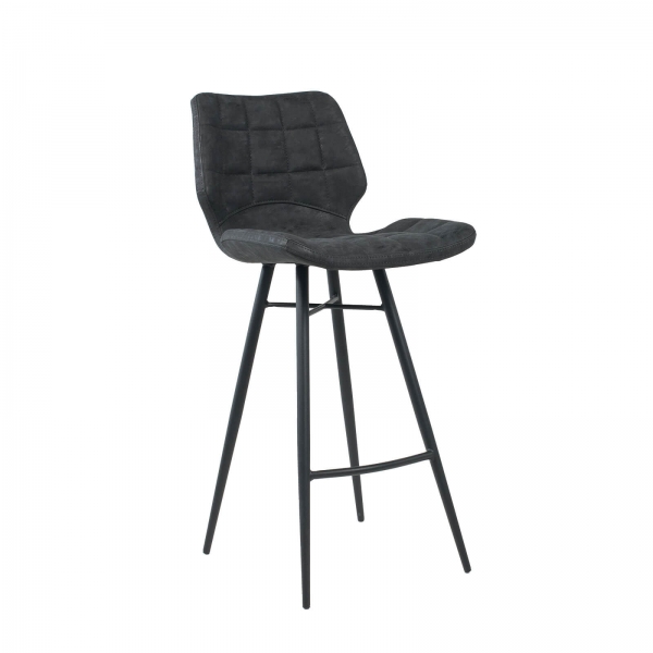 Tabouret design inspiration vintage coque matelassée patinée noir mat et pieds en métal noir - Impia - 9
