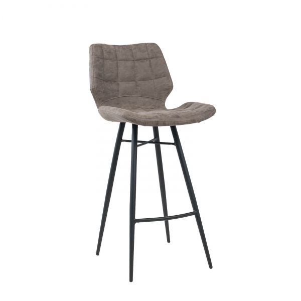 Tabouret design inspiration vintage coque matelassée patinée gris mat et pieds en métal noir - Impia - 2