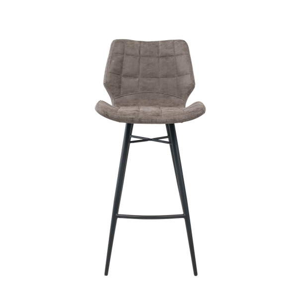 Tabouret design inspiration vintage coque matelassée patinée gris mat et pieds en métal noir - Impia - 5