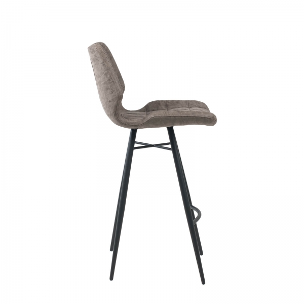 Tabouret design inspiration vintage coque matelassée patinée gris mat et pieds en métal noir - ImpiaTabouret design inspiration  - 6