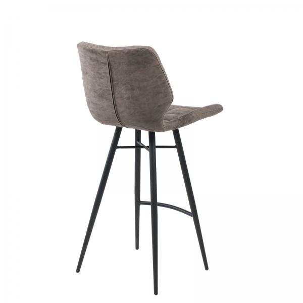 Tabouret design inspiration vintage coque matelassée patinée gris mat et pieds en métal noir - Impia - 7