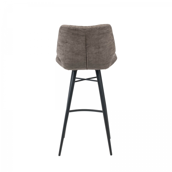 Tabouret design inspiration vintage coque matelassée patinée gris mat et pieds en métal noir - Impia - 8
