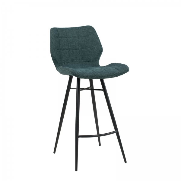 Tabouret design coque matelassée en tissu vert et pieds en métal noir - 4
