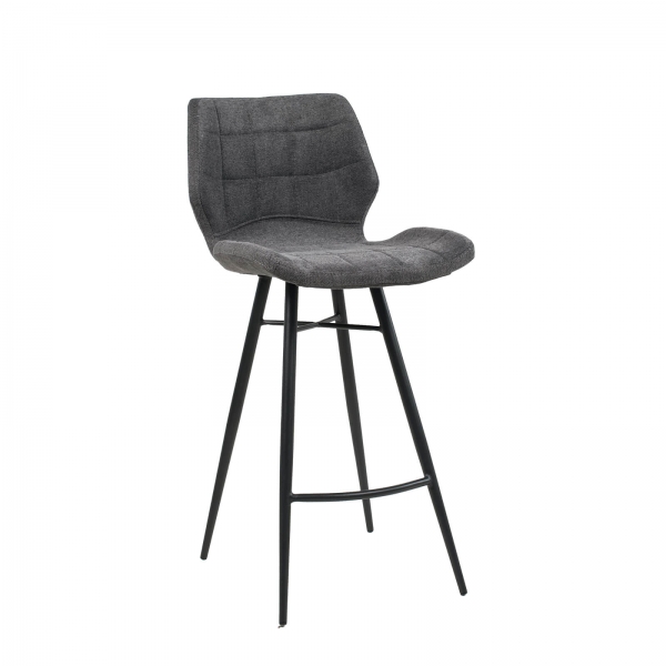 Tabouret design coque matelassée gris en tissu et pieds en métal noir - 2