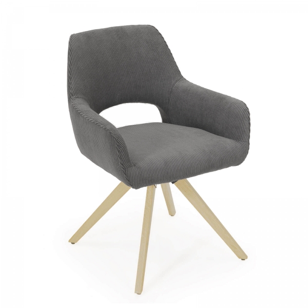 Fauteuil assise pivotante en tissu avec pieds bois naturel - Marius - 10
