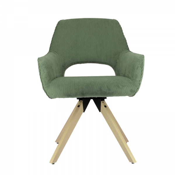 Fauteuil assise pivotante en tissu avec pieds bois naturel - Marius - 4