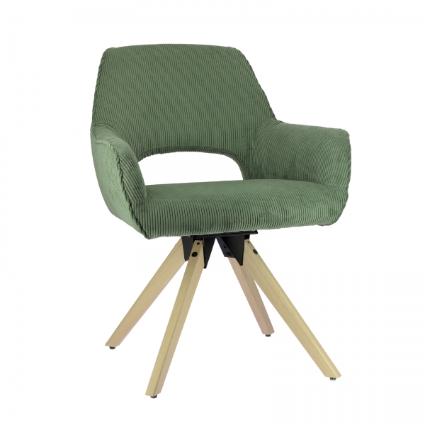 Fauteuil assise pivotante en tissu avec pieds bois naturel - Marius - 3