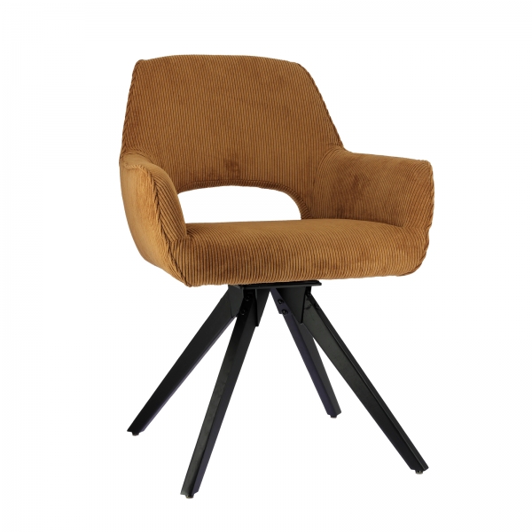 Fauteuil assise pivotante en tissu avec pieds bois naturel - Marius - 2
