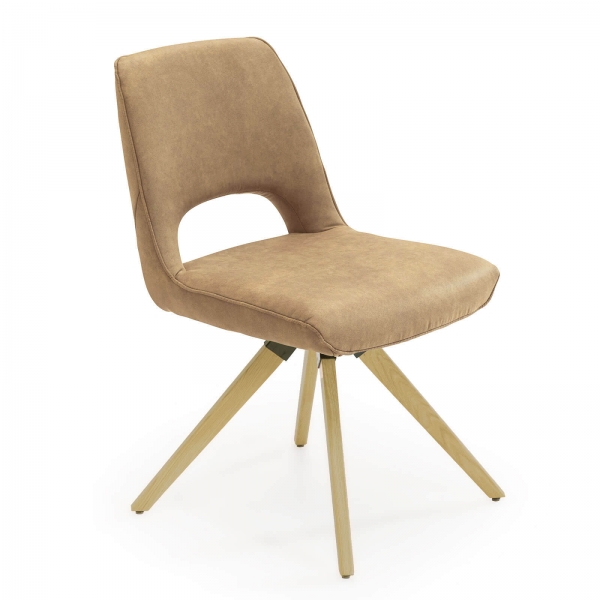 Chaise pivotante pour salle à manger avec pieds en bois naturel - Hortense - 3