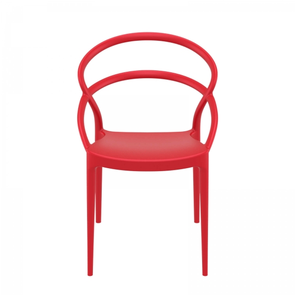 Chaise d'extérieur tendance empilable en polypropylène rouge - Pia - 4