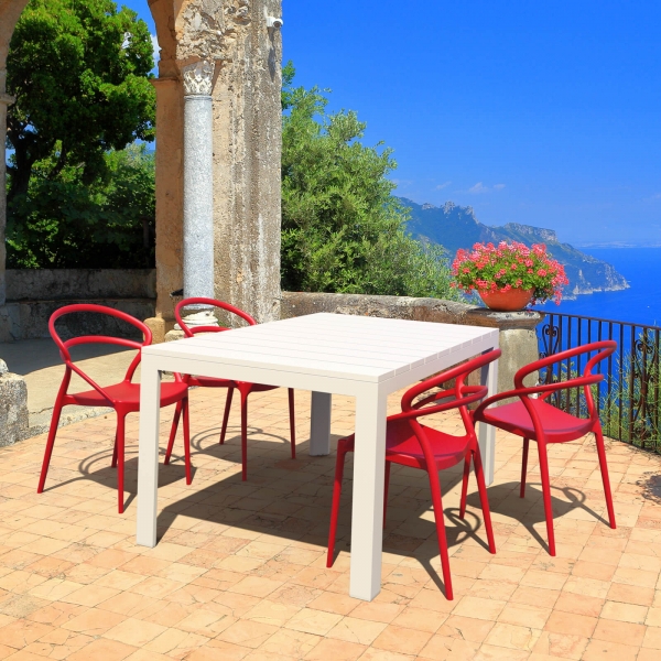 Chaise de terrasse tendance empilable en plastique rouge - Pia - 2