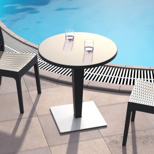 Table de jardin ronde en résine tressée et plateau werzalit - Riva