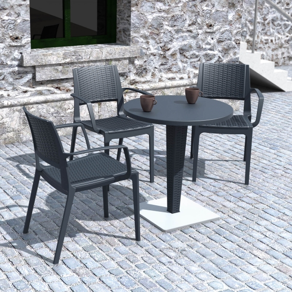 Table de jardin ronde en résine tressée et plateau werzalit - Riva - 5