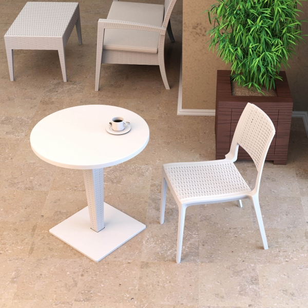 Table de jardin ronde en résine tressée et plateau werzalit - Riva - 6