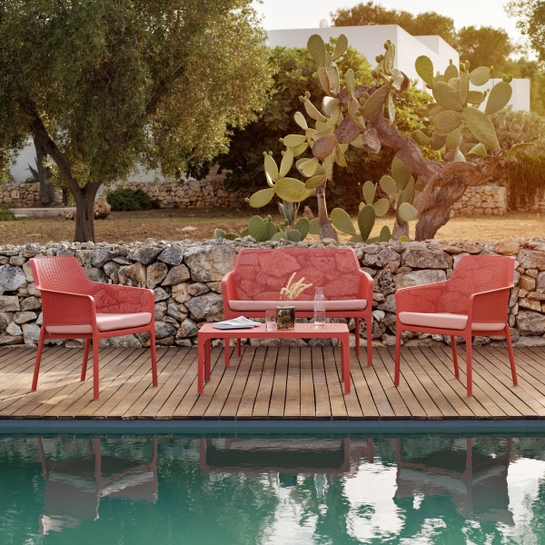 Table basse de jardin moderne avec plateau corail micro-perforé 100 x 60 cm - Net - 3