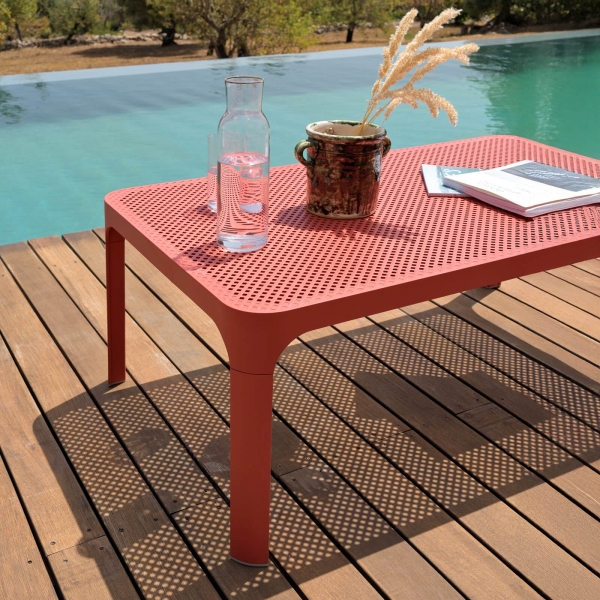 Table basse de jardin moderne avec plateau corail micro-perforé 100 x 60 cm - Net - 4