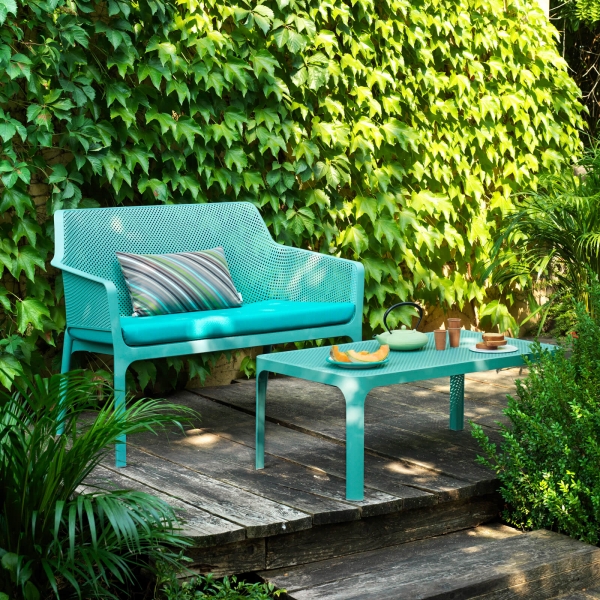 Table basse de jardin moderne avec plateau vert salice micro-perforé 100 x 60 cm - Net - 5