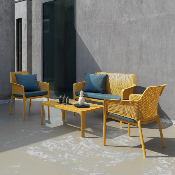 Table basse de jardin moderne avec plateau moutarde micro-perforé 100 x 60 cm - Net - 6
