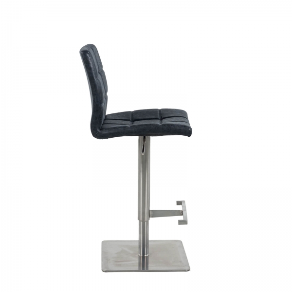 Tabouret réglable en hauteur coque matelassée noire et structure en acier brossé - Nantes - 4