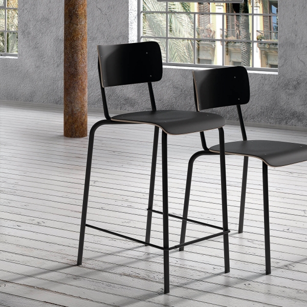 Tabouret vintage en bois et métal noir - Barcollège - 3