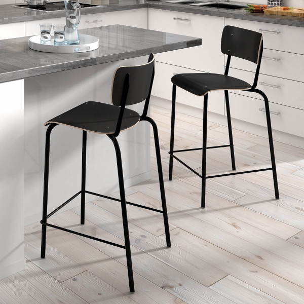 Tabouret vintage en bois et métal noir - Barcollège - 5