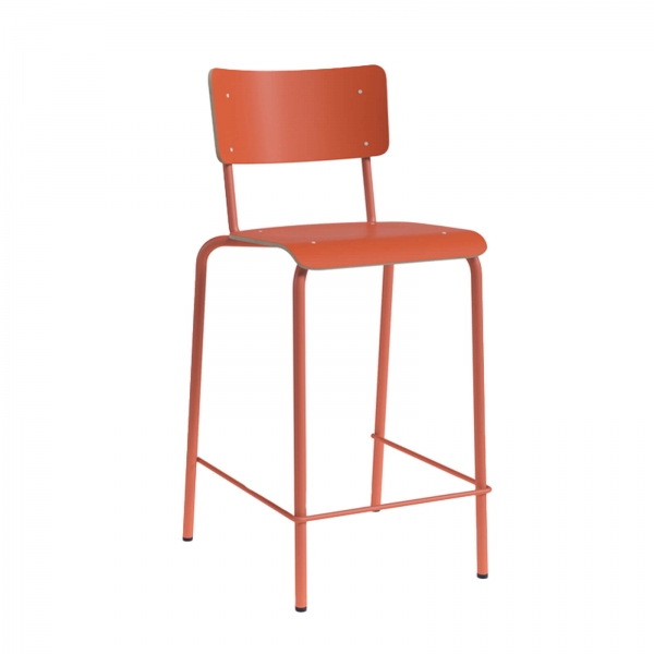 Tabouret vintage en bois et métal orange - Barcollège - 10