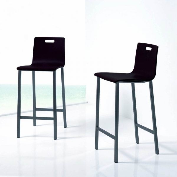Tabouret avec dossier moderne en bois et métal - 3